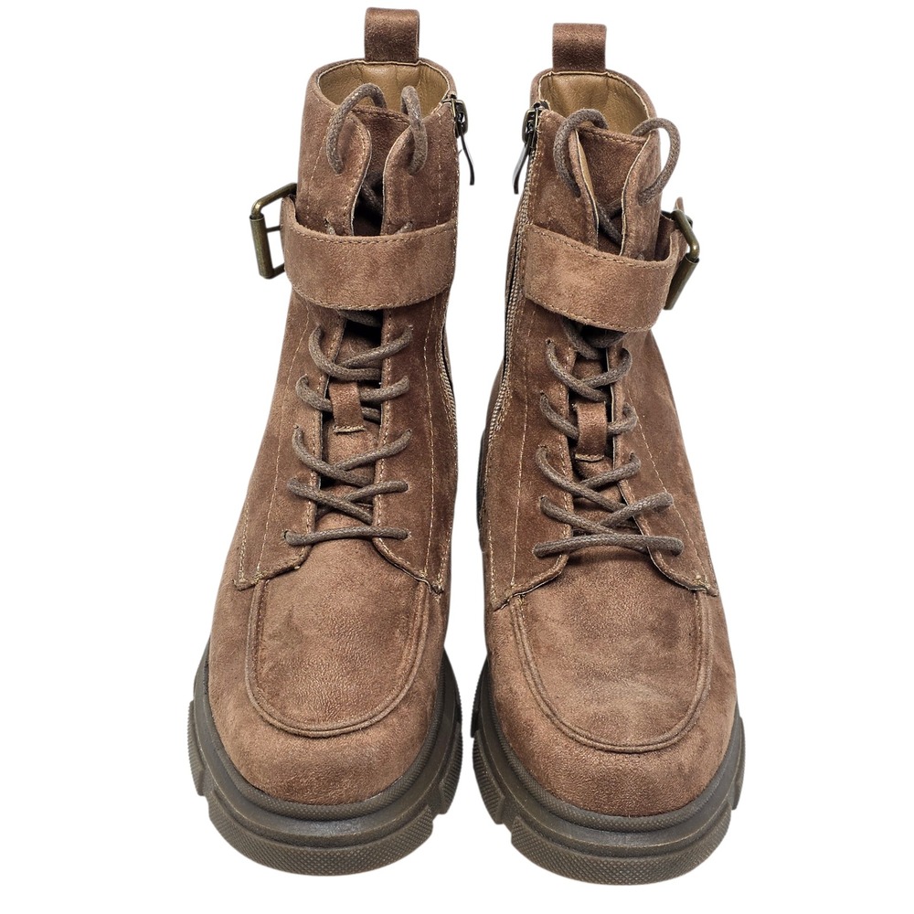 INNOVATION Leather Laced Up Booties Taupe Combat Ankle Bootsโ Womens Size 8 - Picture 3 of 9
